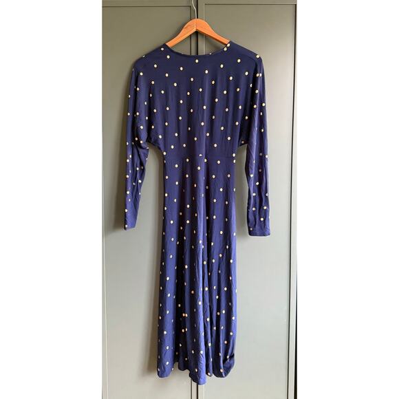 BODEN sz 8 UK 4 US navy, and gold polkadot faux wrap dress EUC - Picture 4 of 5
